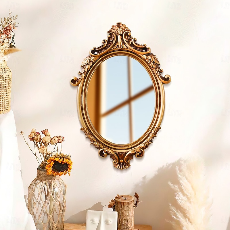 Classic Pattern Oval Decorative Wall Mirror – European Style Home Art Hanging, Creative Vanity Mirror for Wall Decor & Photography Props3