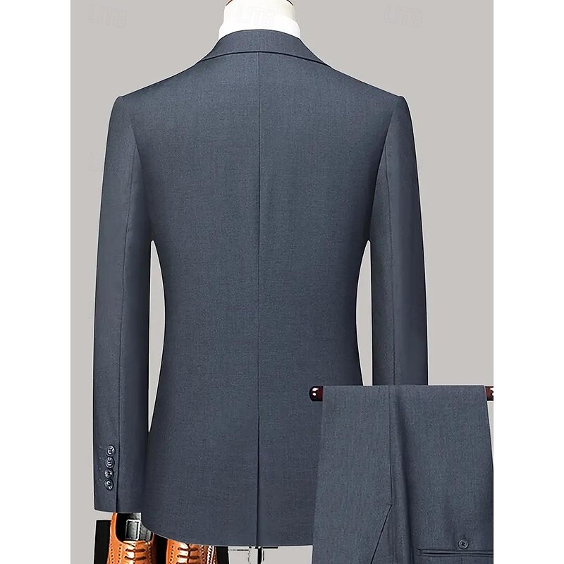 Men's Wedding Casual Business Suits Notch Lapel Dark Grey Formal Solid Colored Tailored Fit 2 Piece Single Breasted One-button2