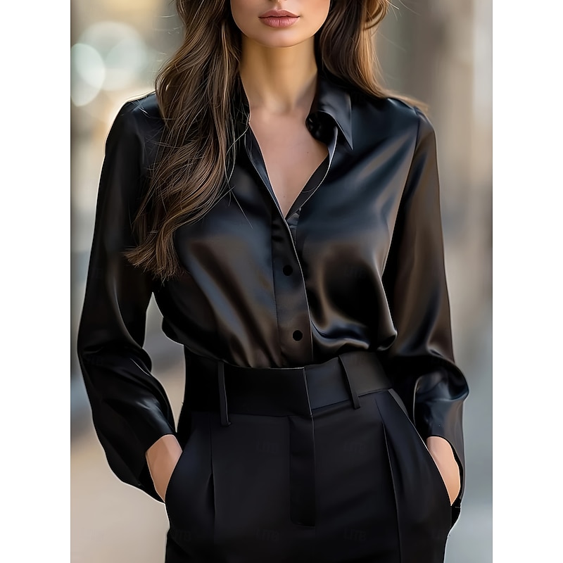 Women's Shirt Dressy Tops Formal Work Shirt Solid Color Elegant Stylish Basic Long Sleeve Collar Party Evening Wear Date Night Outfits Black Red Navy Blue Purple Brown Spring Spring Fall Winter3