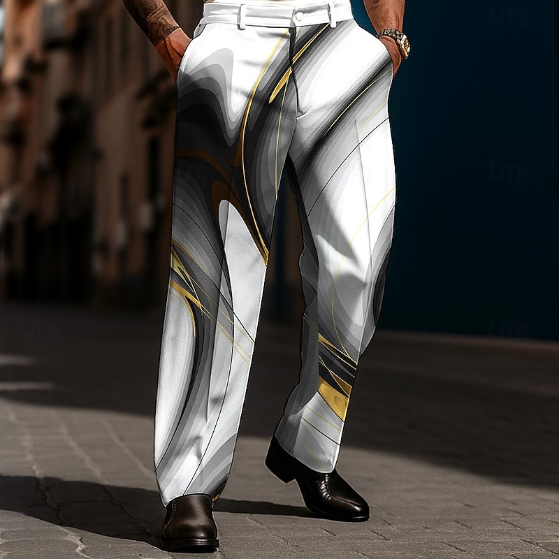 Men's Geometric Gradient Color Dress Pants Trousers Suit Pants Mid Waist Casual Holiday Streetwear Relaxed Fit Flat Front Dress Pants with Side Pockets Spring Fall 3D Print Black Red Blue