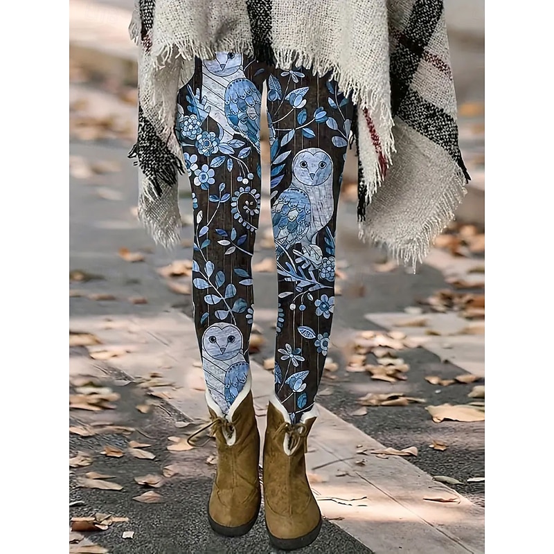 Women's Leggings Vacation Vintage Fashion Full Length High Waist Graphic Animal Printing Thermal Warm Soft Breathable Stretchy Formal Outdoor Vacation Blue Green off-white ash-colored Spring Fall3