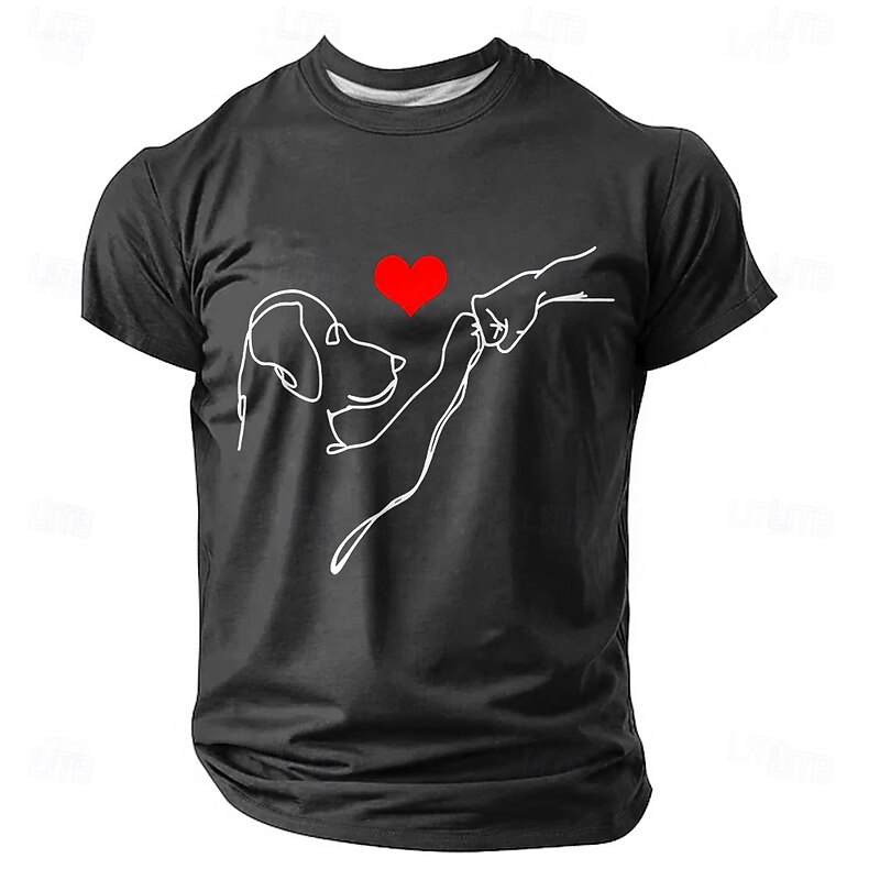 Men's Dog Lover Graphic T-Shirt, Short Sleeve Pet Paw Heart Design3