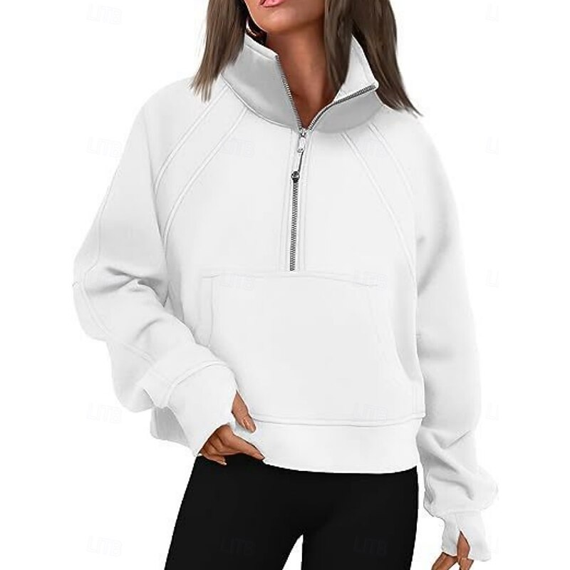 Women's Pullover Sweatshirt Plain Streetwear Basic Casual Long Sleeve Turtleneck Regular Tops Street Holiday Half Zipper Quarter Zipper Pocket Half Zip Black White Wine Green Gray Fall Winter3
