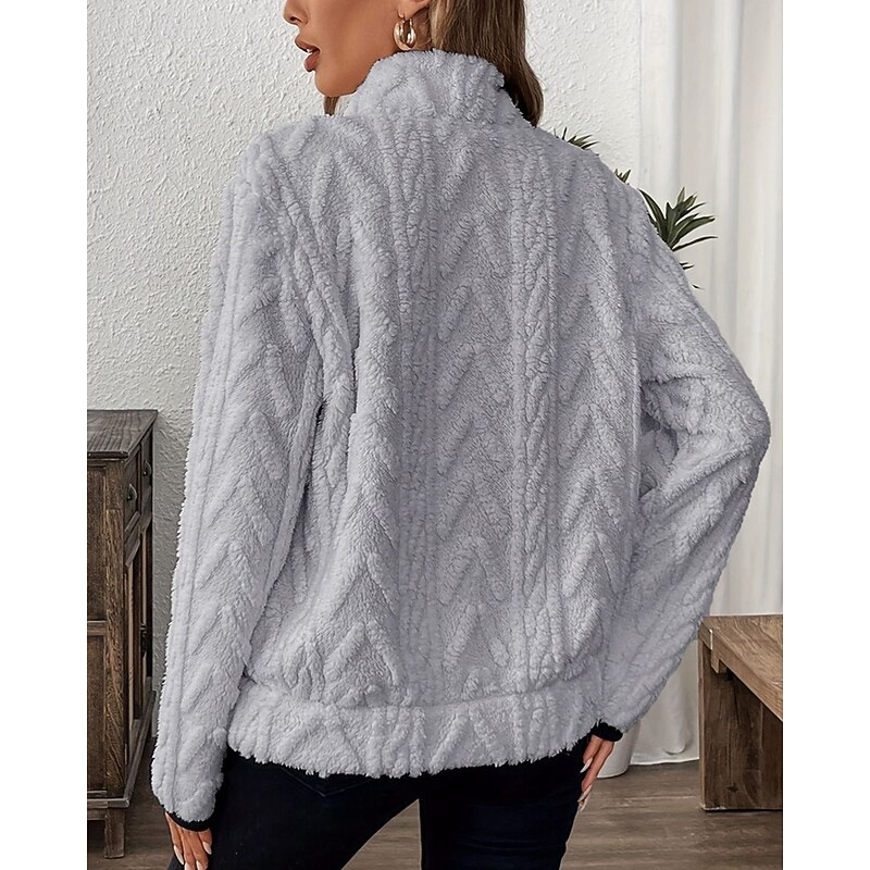 Women's Sweatshirts Zip Up Sweatshirts Plain Streetwear Casual Comfy Long Sleeve High Neck Regular Tops Street Holiday Going out Half Zipper Quarter Zipper Pocket Quarter Zip White Pink Wine Blue3