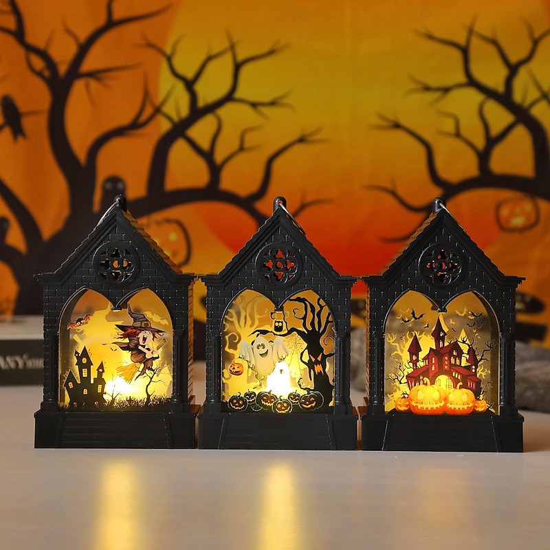 1 Pc 15CM Halloween LED Electronic Candle Light Wind Light Witch Pumpkin Ghost Decorative Nightlight Indoor and Outdoor Restaurant Party Festival Atmosphere Decorative Light LR1130 * 3 Battey