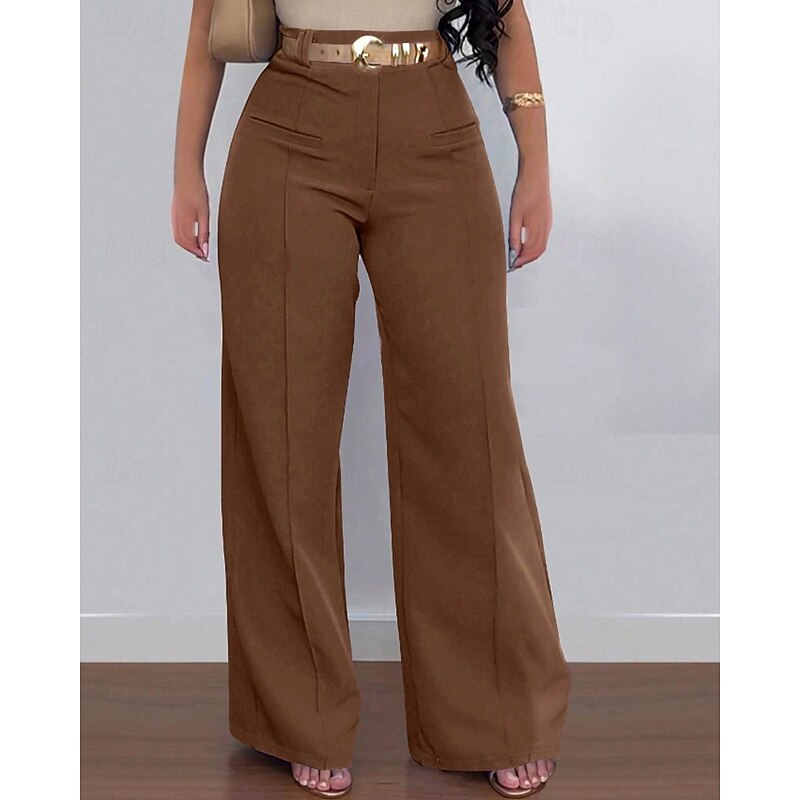 Women's Wide Leg Slacks Streetwear Casual Full Length Natural Plain Elastic Waist Soft Street Holiday Weekend Black Pink Blue Coffee Fall Regular Fit4