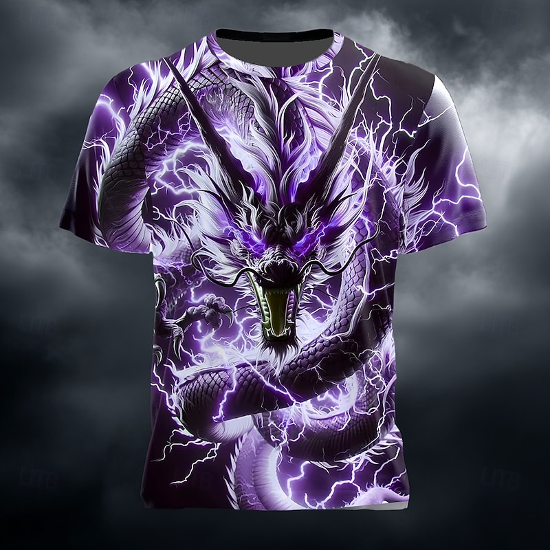 Men's Dragon 3D T Shirt Short Sleeve T shirt 3D Print Crew Neck Shirt Exaggerated Designer Party Street Casual Blue Purple Green Summer Spring Clothing Apparel S M L XL XXL XXXL4