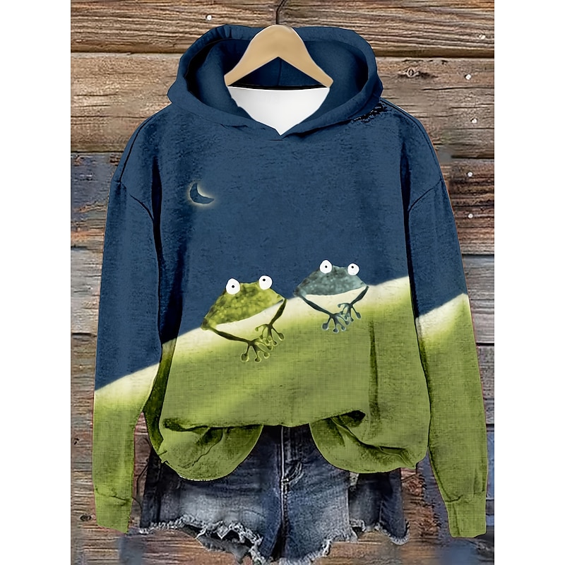 Women's Pullover Hoodie Sweatshirt Graphic Animal Casual Long Sleeve Hooded Regular Tops Party Evening Wear Street Dailywear Blue Spring Fall Winter