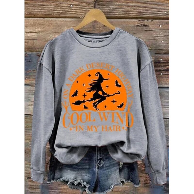 Halloween Women's Pullover Sweatshirt Witch Graphic Skull Fashion Casual Long Sleeve Crew Neck Round Neck Regular Tops Street Dailywear Casual Print Black Purple Orange Green Gray Fall Winter2