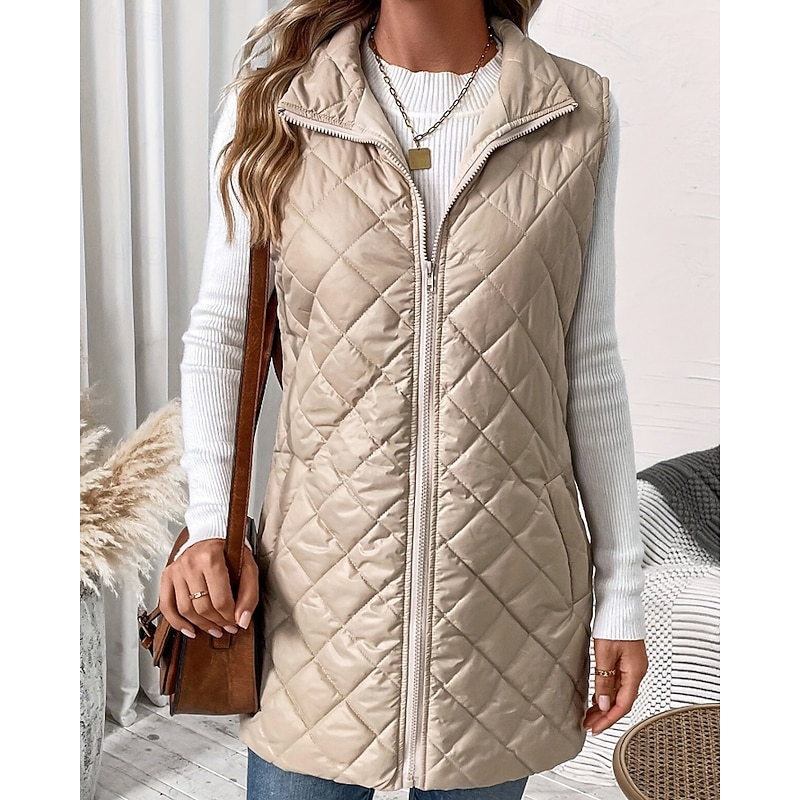 Women's Vest Warm Comfortable Zipper Pocket Fashion Plain Going out Weekend Zipper Regular Turndown Regular Fit Sleeveless Outerwear Black Blue Brown Fall Winter