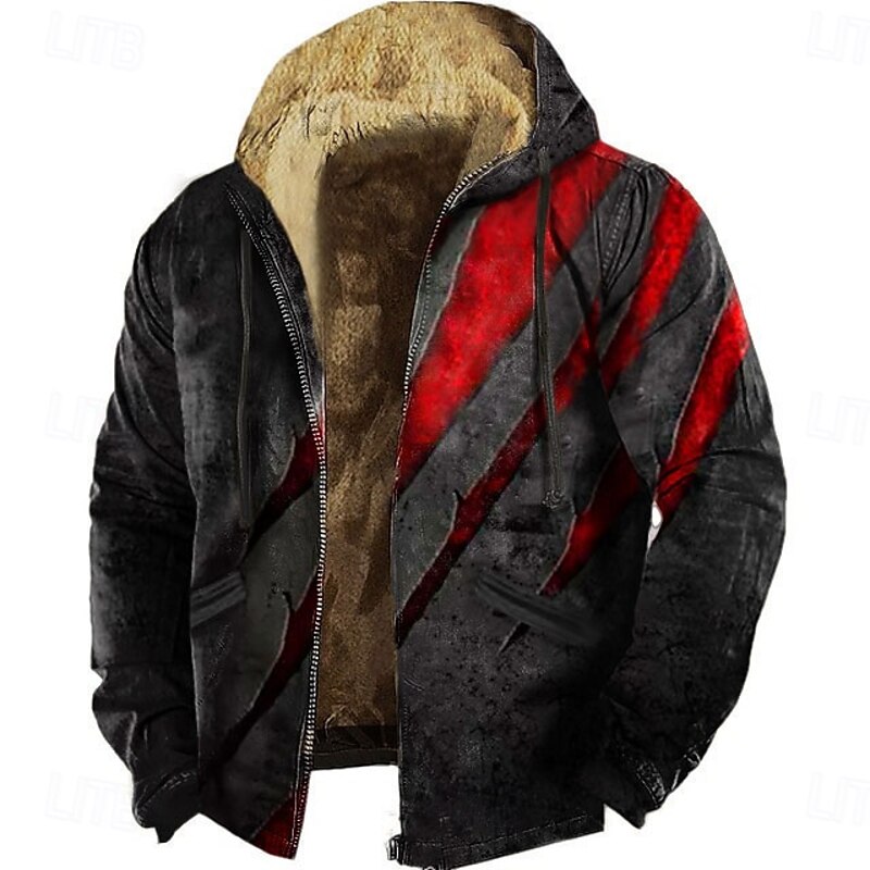 Halloween Men's Gothic Horror Claw Marks Fleece Hoodie Sweatshirt Gothic Vintage Retro Long Sleeve Crew Neck Outdoor Streetwear Yellow Red Drawstring Fall Winter Designer