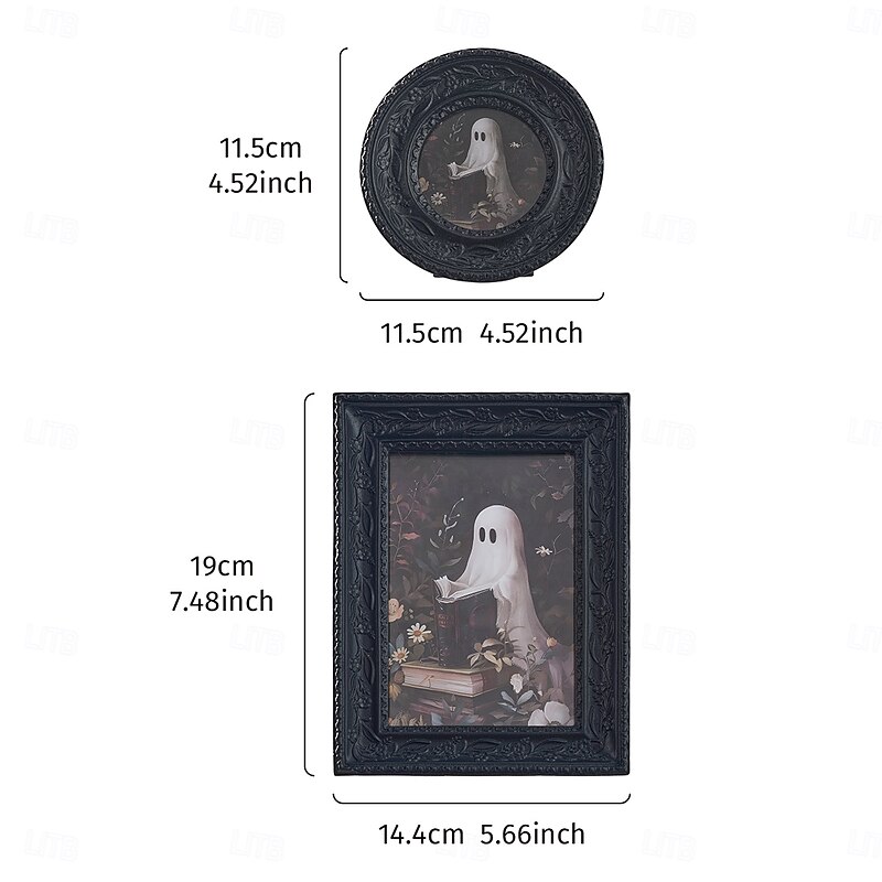 2PCS Halloween Ghost Resin Picture Frames with Ivy Pattern 3D Reading Ghost Design Home Decor for Halloween Party Bedroom Living Room2