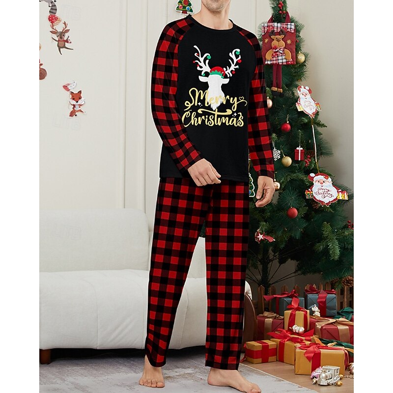 Family Pajamas Plaid Christmas Pattern Home Print Black Long Sleeve Active Matching Outfits4