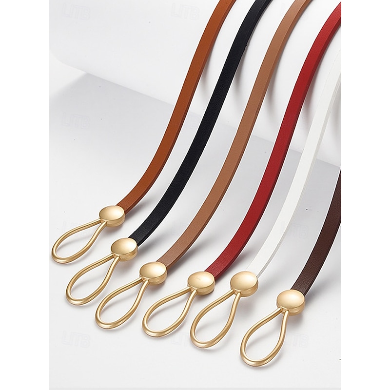 Women's Skinny PU Leather Wrap Belt – Adjustable Gold-Tone Ring & Ball Buckle Waist Cincher, Minimalist Style for Dresses, Blazers & Coats, Perfect for Work, Date Night & Party Outfit