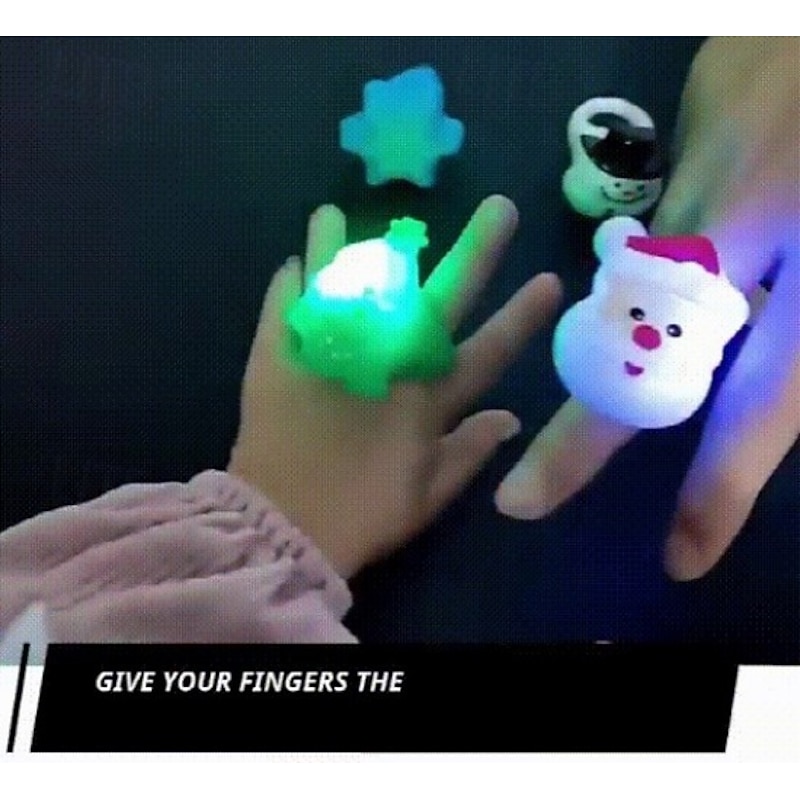 4pcs Christmas Party Finger Lights Rings, Flashing Cartoon Soft Rubber Glow Rings for Kids Adults, Reindeer LED Light Up Toy Rings for Dance Party Favors and Holiday Gifts3