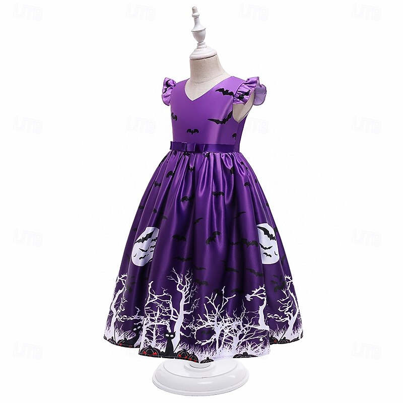 Kids Girls' Party Dress Graphic Geometric Sleeveless Special Occasion Halloween Party Princess Polyester Party Dress Summer Spring 3-12 Years Multicolor Purple3