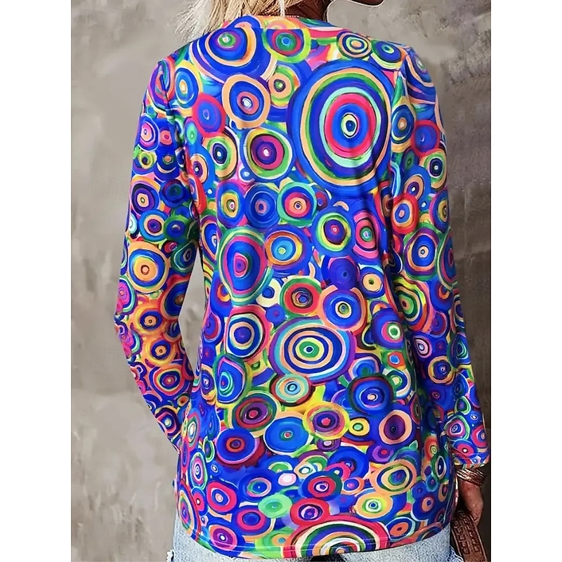 Women's T shirt Long Sleeve Graphic Geometric Striped Vintage Fashion Stylish Long Sleeve Crew Neck Round Neck Regular Tops Daily Print Black Blue Purple  Spring Fall Prefall3