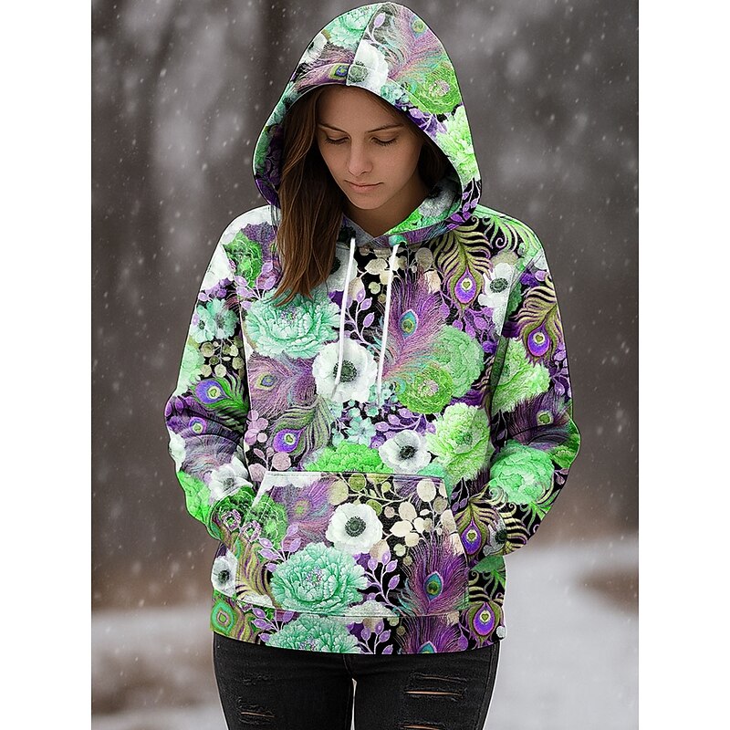 Women's 3D Print Vintage Boho Hoodie Patchwork Hoodie Sweatshirt Floral Pullover Sweatshirt  Casual Long Sleeve Hooded  Party Evening Wear Street Dailywear Pink Purple Orange Green Spring Fall Winter4
