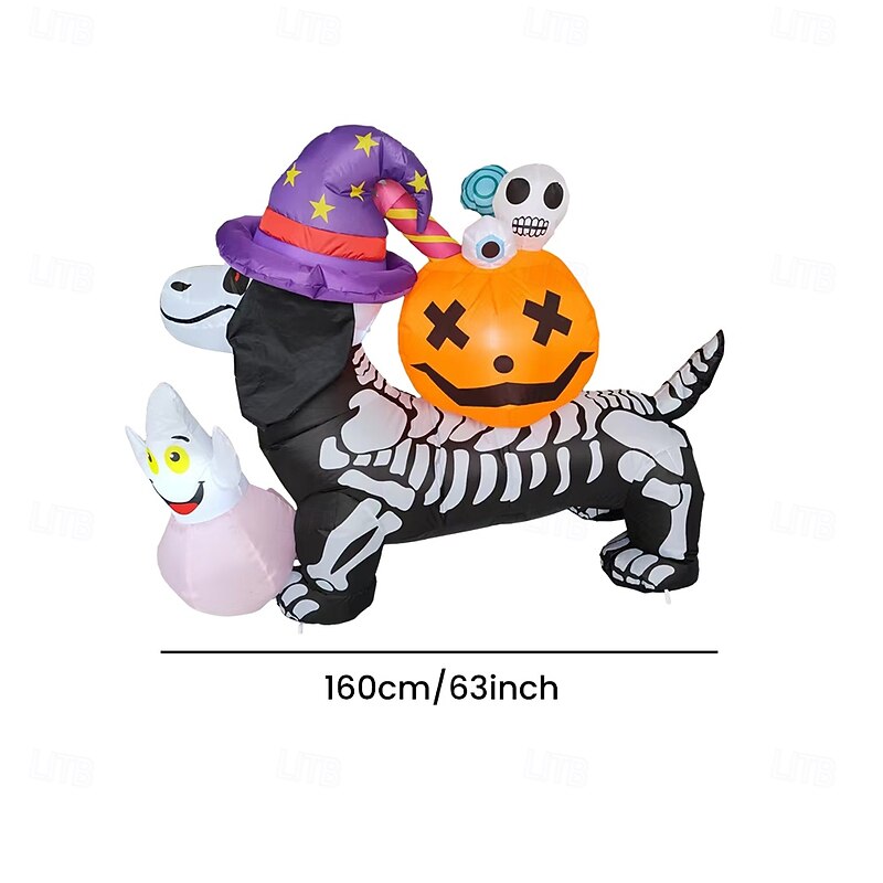 1 Pc 1.6M Halloween Skeleton Sausage Dog Pumpkin Ghost Inflatable Air Model Indoor and Outdoor Courtyard Garden Lawn Party Atmosphere Decorative Light US/EU/UK/AU Plug3