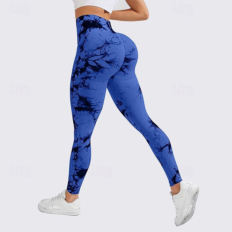 Women's Compression Pants Running Tights Yoga Leggings Tummy Control High Waist Gym Workout Athletic Bottoms Tie Dye Dark Pink Black Pink Fall Sports Activewear4