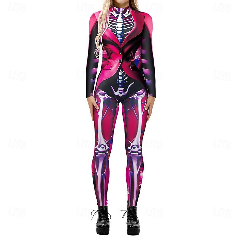 Patterned Zentai Suits Cosplay Costume Bodysuit Printing Carnival Costume Full Body Suit Women's Sexy Costume Halloween 3D Skeleton Costume for Performance Party Masquerade Adults'