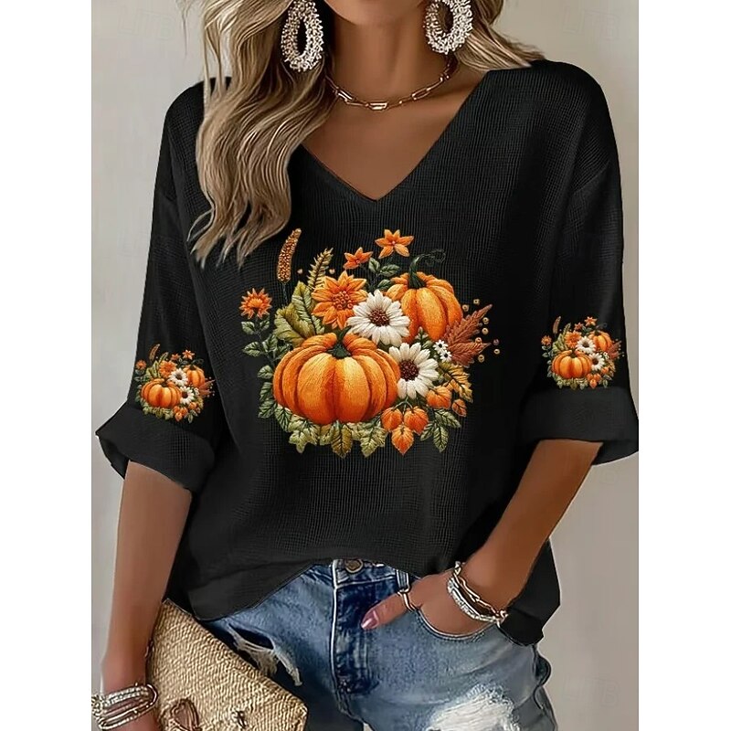 Halloween Women's Boho T-shirt Graphic Elegant Vintage Fashion Half Sleeve V Neck Regular Tops Daily Going out Weekend Black Blue Orange Green Beige Summer Spring Fall4