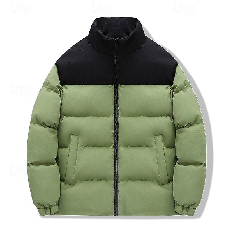 Men's Puffer Jacket Casual Jacket Padded Outdoor Vacation Warm Zipper Pocket Fall Winter Plain Fashion Streetwear Standing Collar Regular Black Sky Blue Army Green Beige Jacket4