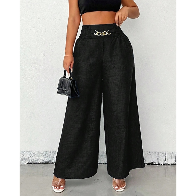 Women's Wide Leg Slacks Streetwear Casual Full Length Natural Plain Elastic Waist Comfy Holiday Weekend claret Apricot Black Blue Winter Regular Fit2