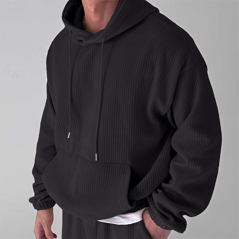 Men's Hoodie Corduroy Pullover Hoodie Sweatshirt Fleece Hoodie Apricot Black Hooded Plain Pocket Sports & Outdoor Casual Daily Streetwear Cool Sportswear Spring &  Fall Clothing Apparel Hoodies2