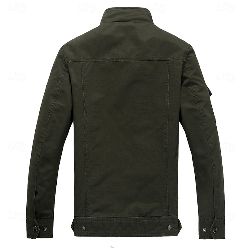 Men's Cotton Embroidered Military Jacket Windbreaker with Shoulder Straps Long Sleeve Standing Collar Multi-Pockets Trucker Jacket Cross Print Tactical Outerwear4