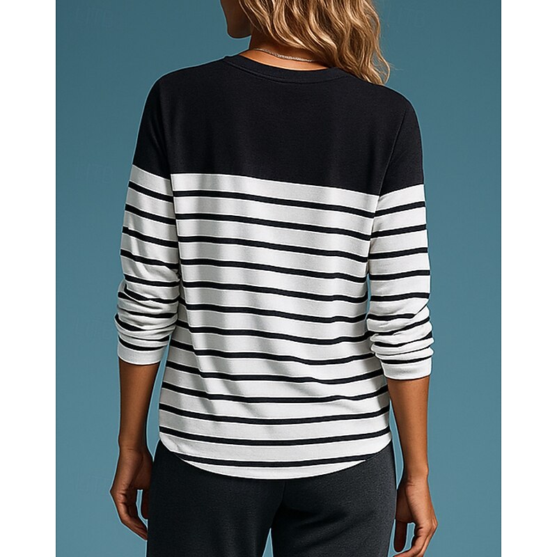 Women's Pullover Sweatshirt Casual Tops Long Sleeve Top Athleisure Fall Stripes Fashion Outdoor Travel Sportswear Activewear Black White Red2