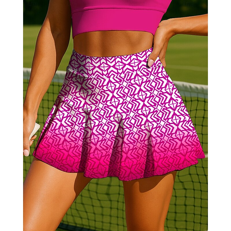 Women's Geometric Gradient Tennis Skirts Patchwork Pocket 2 in 1 UPF50+ UV Resistant Multi layer Volleyball Tennis Badminton Shorts Skirt Navy Blue Dark Navy Rose Red Tennis Clothing4