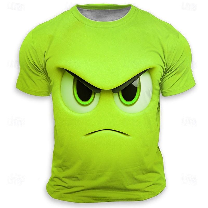 Men's Optical Illusion 3D Funny Emotes T Shirt Short Sleeve T shirt 3D Print Crew Neck Shirt Fashion Exaggerated Daily Party Street Casual Yellow Red Blue Summer Spring All Seasons Clothing Apparel S4