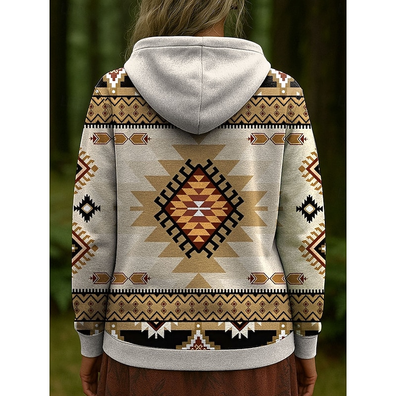 Women's Pullover Hoodie Sweatshirt Graphic Geometric Casual Long Sleeve Hooded Regular Tops Party Evening Wear Street Dailywear Blue Purple Brown Green Gray Spring Fall Winter2