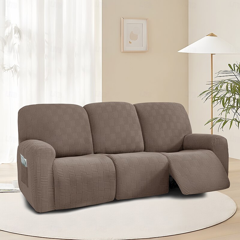 3-Seater Reclining Sofa Cover with 5x5 Grid Stitch Design - Three-Person Lounge Couch Cover with Low Back and Modern Style3