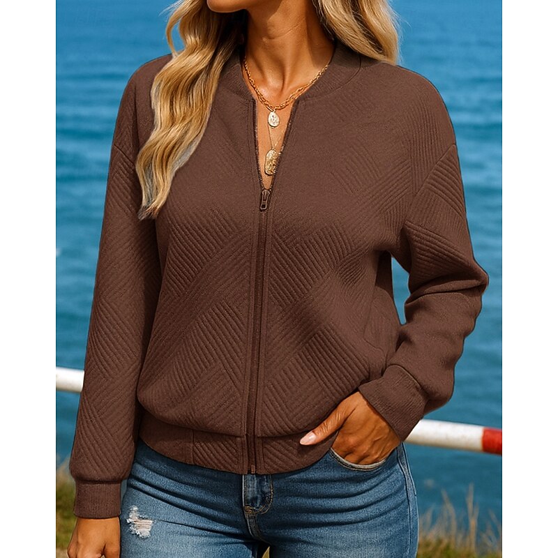 Women's Outdoor Recreation Coatv Full Zip Jacket Long Sleeve Top Athleisure Fall Solid Colored Fashion Outdoor Travel Sportswear Activewear Black White Green4