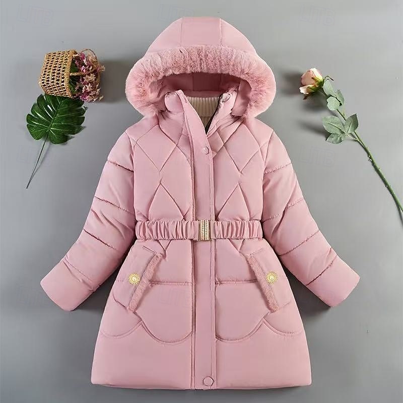 Kids Girls' Puffer Jacket Solid Color Fashion Pocket School Coat Outerwear 4 years+ Fall Black Pink Red