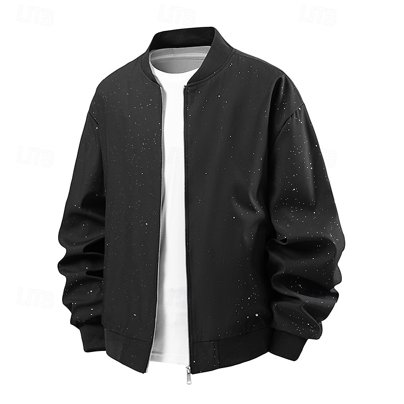Men's Jacket Casual Jacket Outdoor Vacation Warm Zipper Pocket Fall Winter Plain Fashion Streetwear Standing Collar Regular Black Jacket