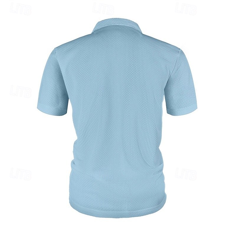 Men's Golf Shirt Golf Polos Shirts Casual Sports Lapel Short Sleeve Basic Comfortable Plain Buttons Jacquard Summer All Seasons Regular Fit Black Blue Navy Blue Sky Blue Golf Shirt4
