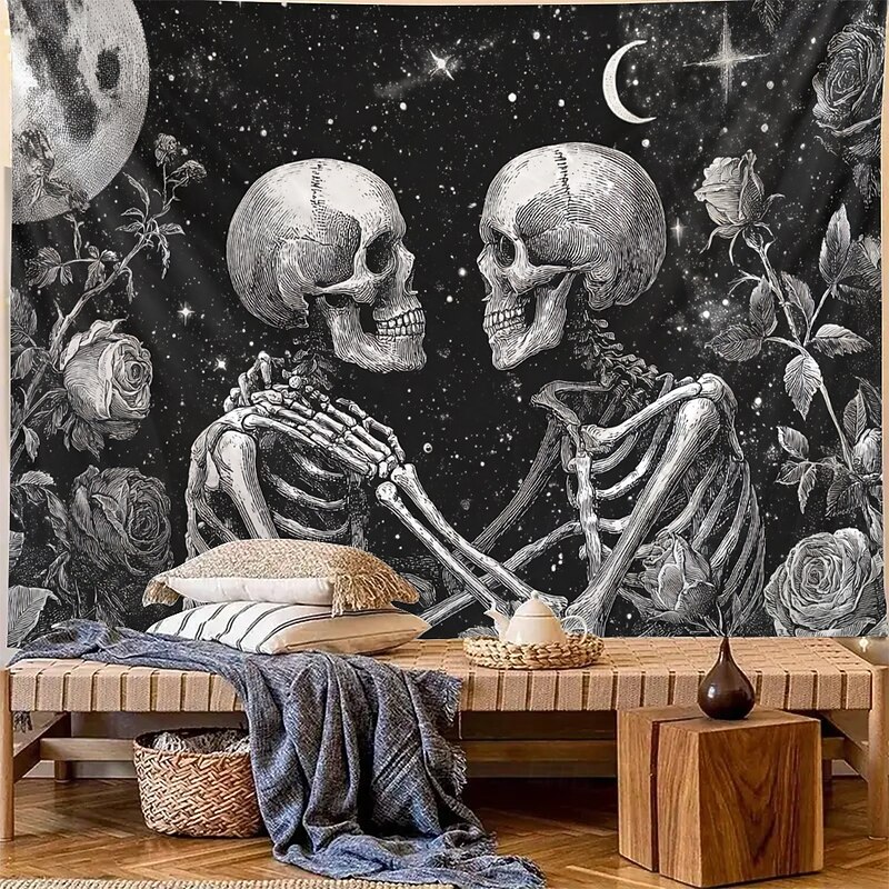 Halloween Tapestry Wall Hangings Skeleton Dark Punk Gothic Style Party Living Room Shooting Backgrounds Home Decor2