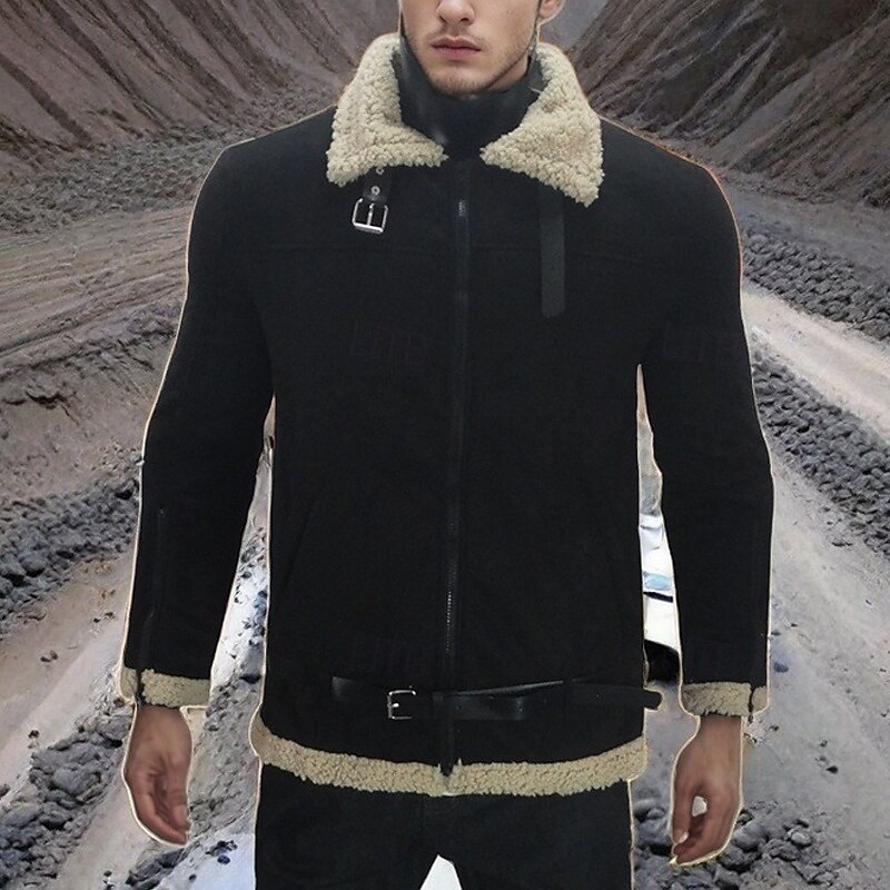 Men's Winter Jacket Sherpa Jacket Vacation Daily Thermal Warm Pocket Fleece Winter Plain Fashion Streetwear Lapel Regular Black Brown Jacket2