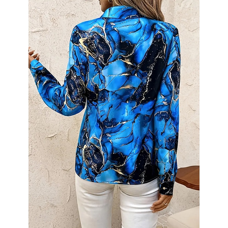 Women's Shirt Work Shirt Geometric Marble Elegant Stylish Modern Long Sleeve Shirt Collar Regular Tops Work Party Evening Wear Daily Glitter Blue Purple Green Gray Spring, Fall, Winter, Summer2