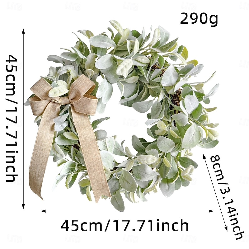 Christmas Wreath for Front Door, Artificial Green Lambs Ear Leaf Garland, Faux Plant Vine, Garden Door Hanging, Living Room and Window Wall Decor4