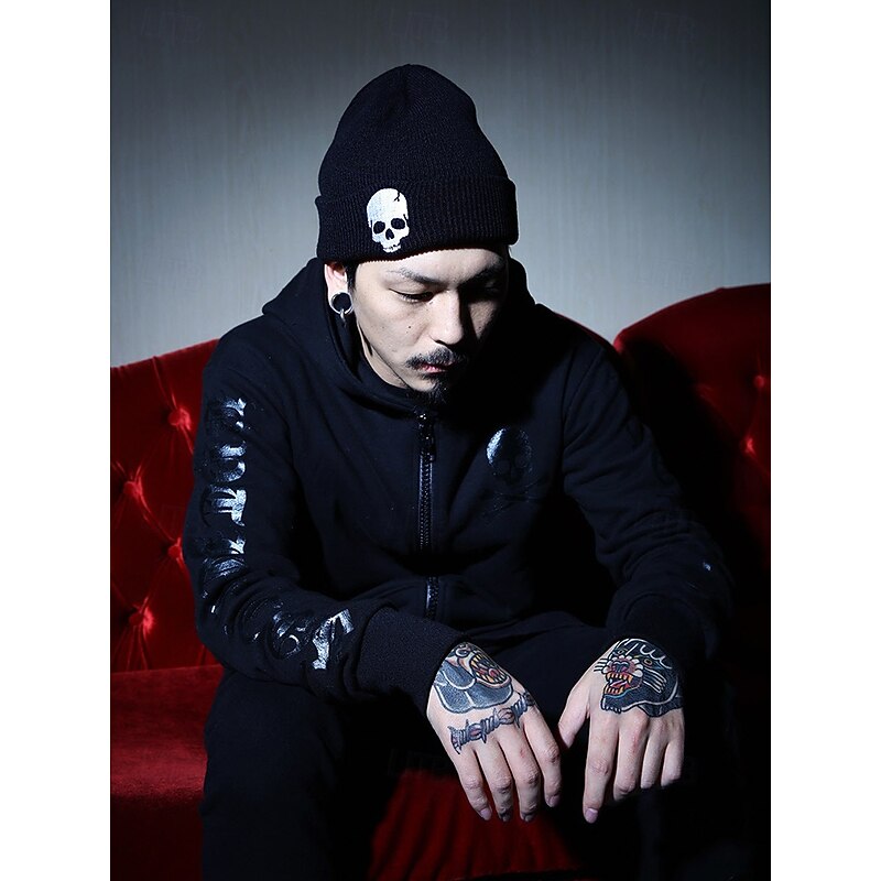 Men's Halloween Skull - Embroidered Acrylic Beanie, Stylish Streetwear, Ideal for Casual Outings & Festive Looks3