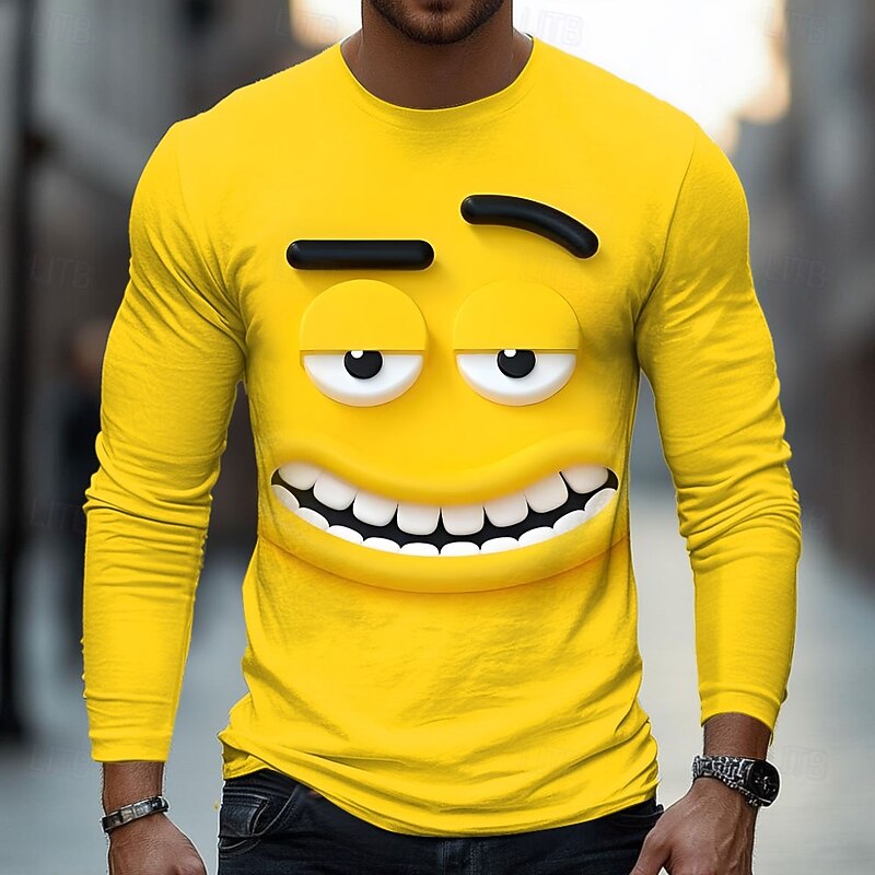 Men's Human face Funny Emotes T Shirt Long Sleeve T shirt 3D Print Crew Neck Shirt Fashion Exaggerated Street Daily Yellow Red Blue Summer Spring Fall Clothing Apparel S M L XL XXL XXXL2