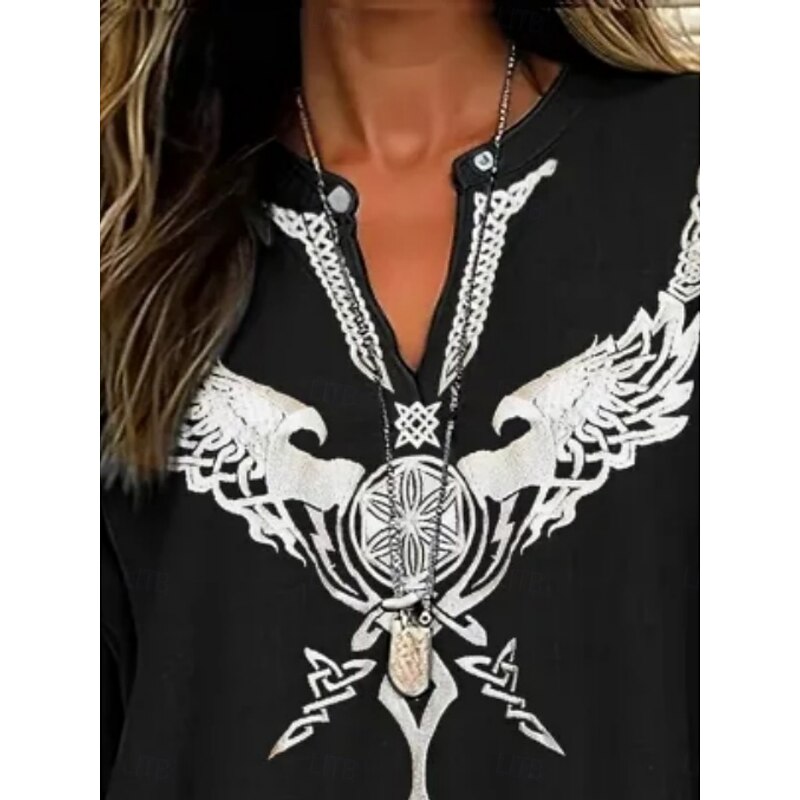 Women's Shirt Floral Daily Retro Vintage Long Sleeve V Neck Regular Tops Daily Holiday Print Black Summer Spring Fall3