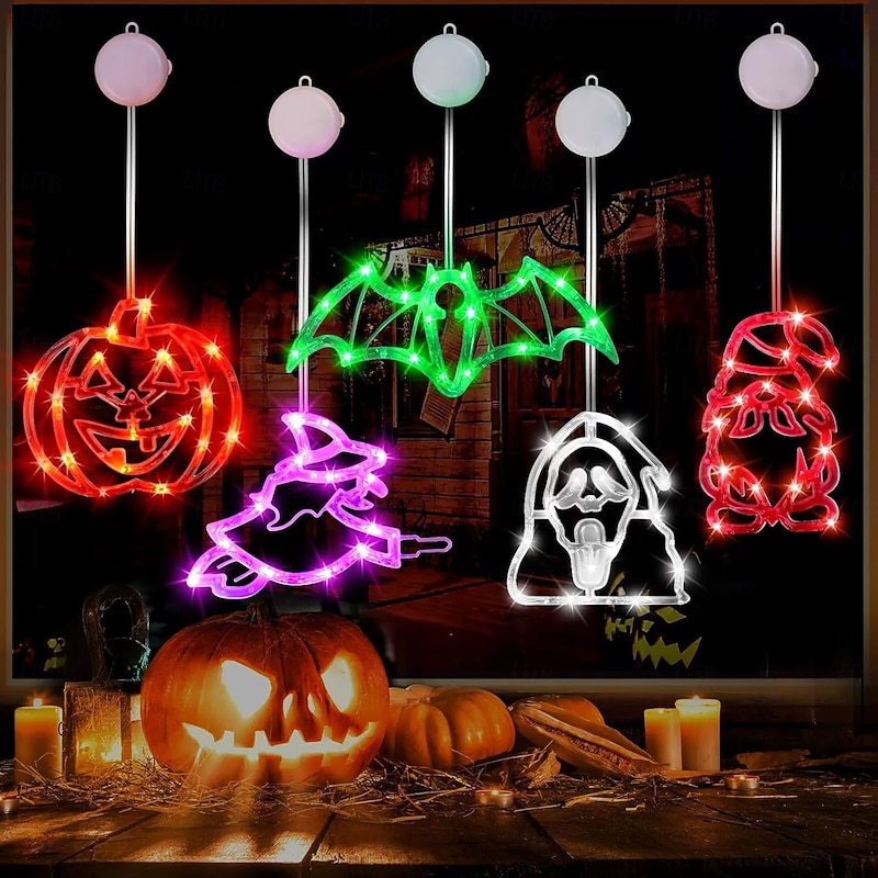 Halloween LED Pumpkin Bat Witch Suction Cup Light Battery Powered Halloween Party Creative Home Haunted House Shop Bar Window Pendant