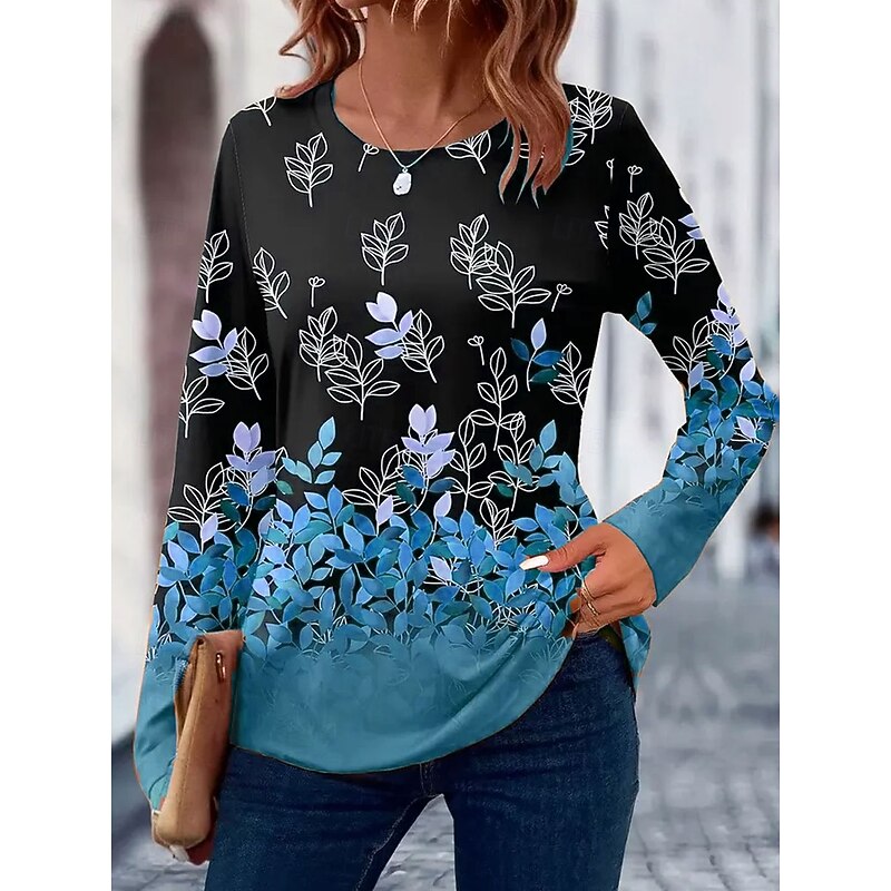 Women's T Shirt Floral Graphic Plants Vintage Stylish Classic Long Sleeve Crew Neck Regular Tops Daily Print Blue Purple Green Khaki Spring Fall Winter4