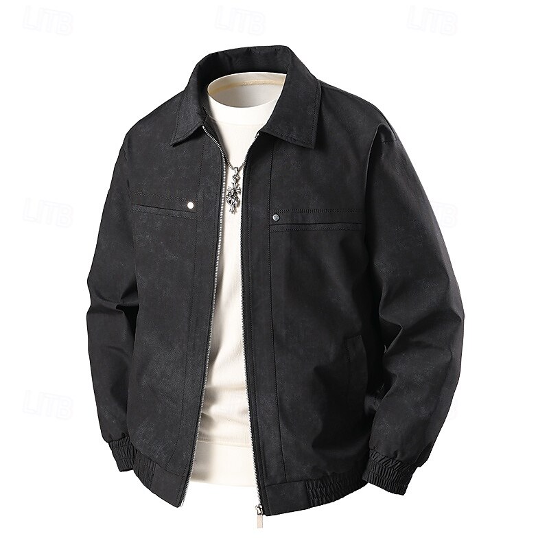 Men's Jacket Casual Jacket Outdoor Vacation Warm Zipper Pocket Fall Winter Plain Fashion Streetwear Standing Collar Regular Black Pink Beige Coffee Jacket2