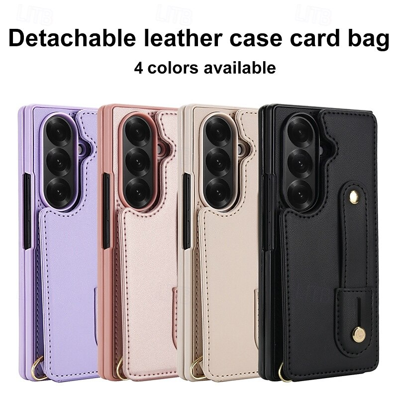 Phone Case For Samsung Galaxy Z Fold 7 Z Fold 6 Z Fold 5 Z Fold 4 with Wrist Strap Kickstand Card Slot Retro TPU PU Leather